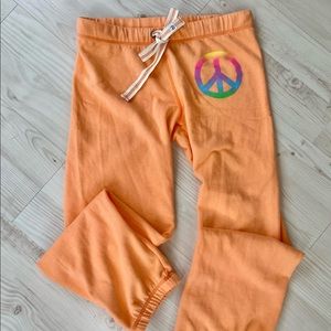 Victoria Secret PINK Size Small Neon Orange Peace Sign Sweatpants/Joggers